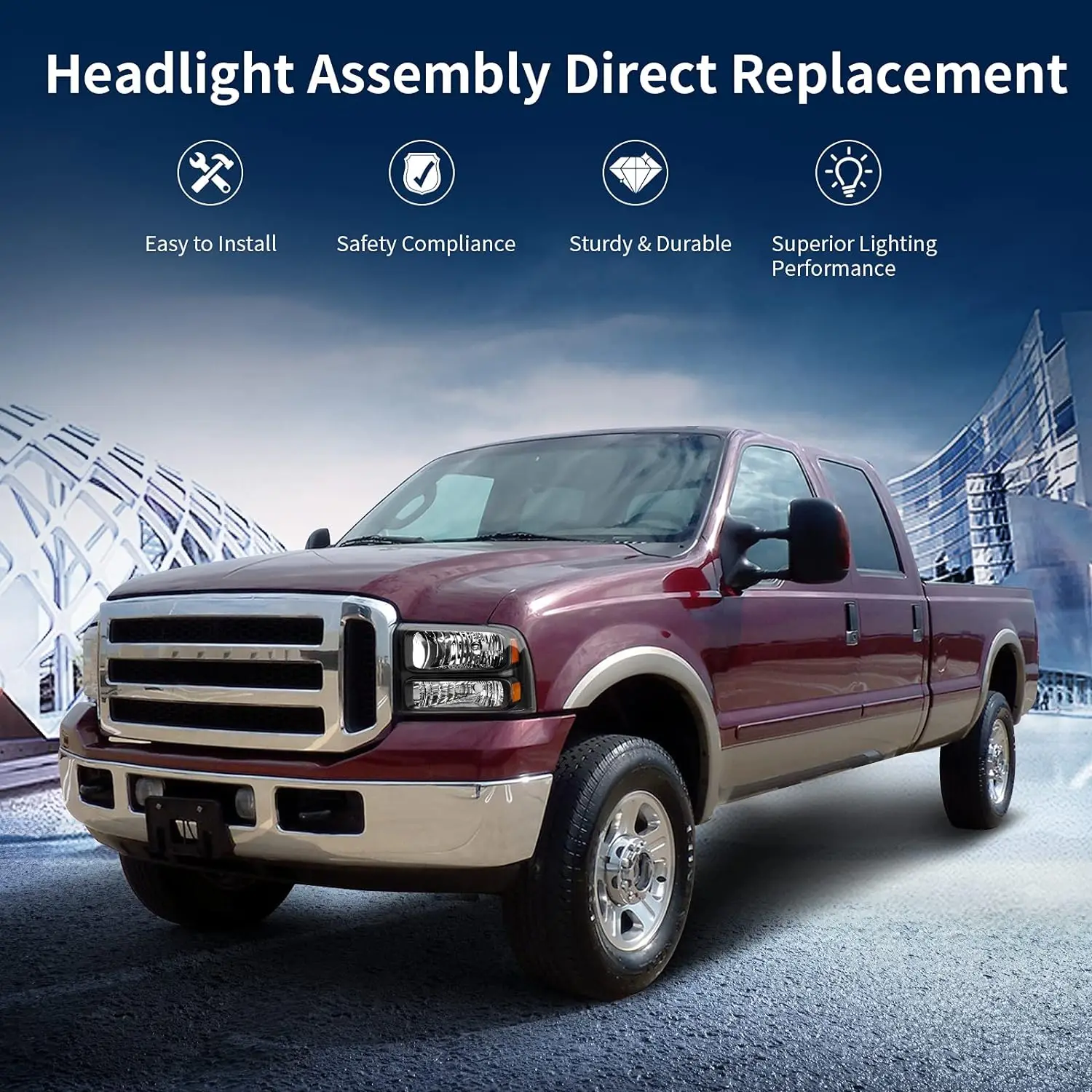 For 2005 2006 2007 Ford F250 F350 F450 F550 Super Duty/05 Ford Excursion Headlight Assembly OE Projector Headlamp Black Housing