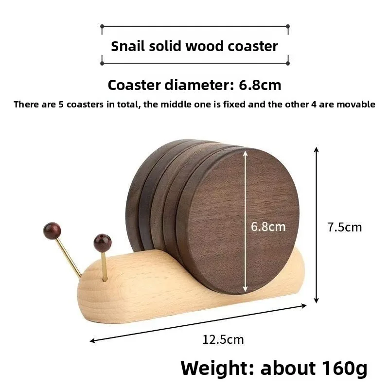 Cartoon Snail Coaster Black Walnut Wood Funny Stress Relief Drink Pad Heat Resistant Tray Stand Tea Coffee Mug Home Office Decor