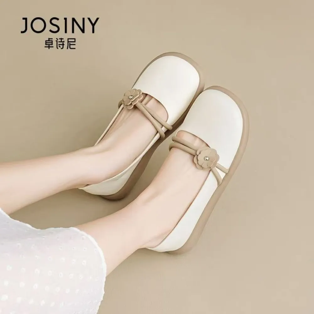 

Simple Flower Mary Jane Shoes Low-heel PU Leather Round Toe Flat Shoes British French Style Streetwear Ballerina Flats Women