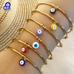 Lucky Eye Stainless Steel Open Cuff Bangle Drop Oil Turkish Evil Eye Charm Bangle for Women Men Jewelry pulseras bijoux צמידים