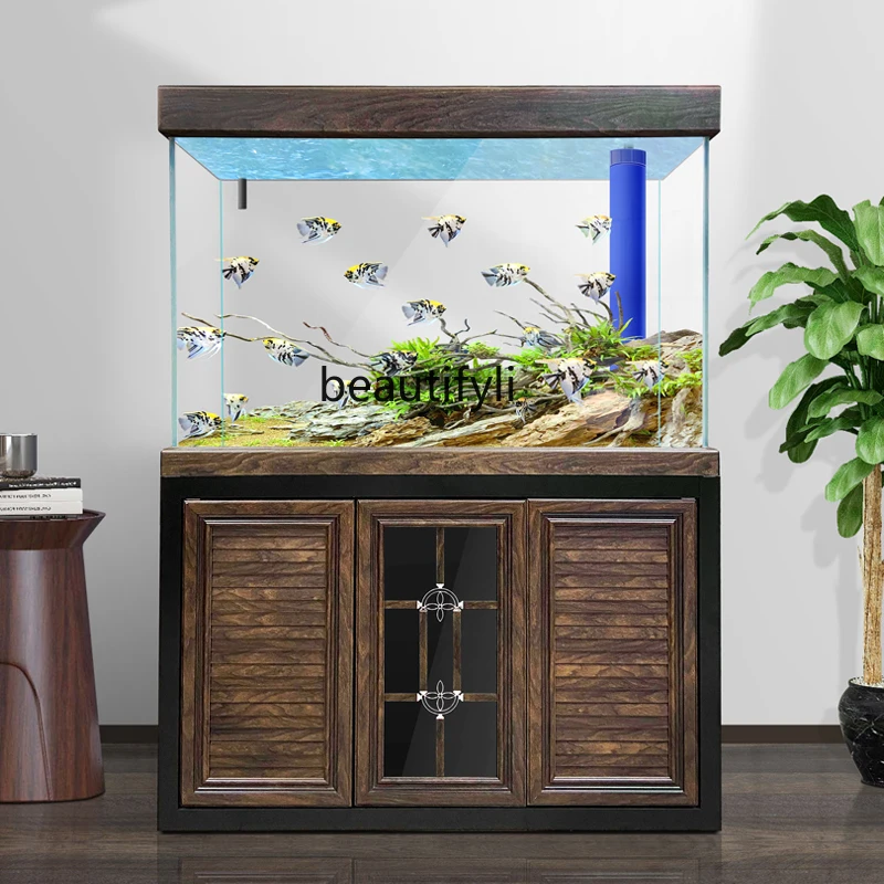 

Fish Tank Large Super White Glass Living Room Floor Change Water Bottom Filter Strip Cabinet Aquarium