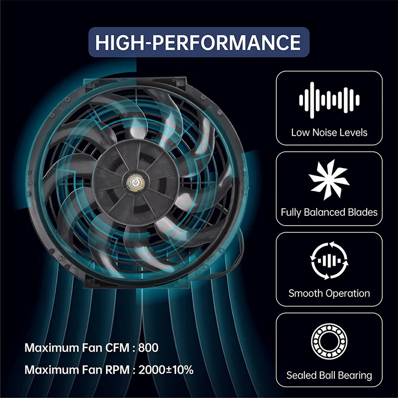 Ventilateur de Refroidissement Universel Incurvé de 12 Pouces, Côtelé, Reversible, Électrique, avec Kit de Montage