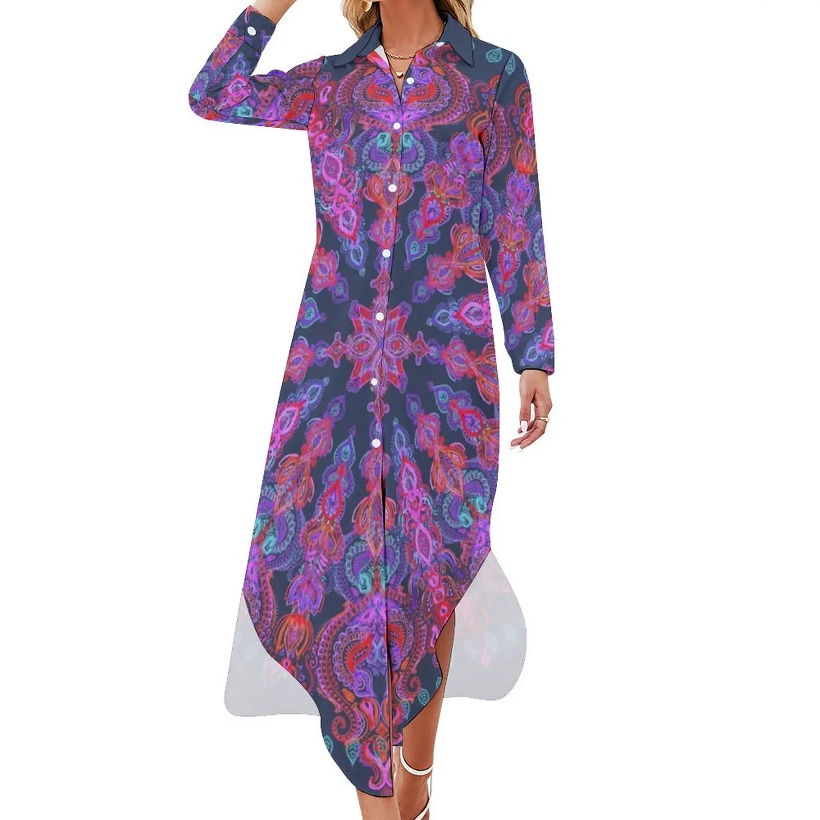 

Bohemian Long Sleeved Shirt Dress long dress women summer Women long dress