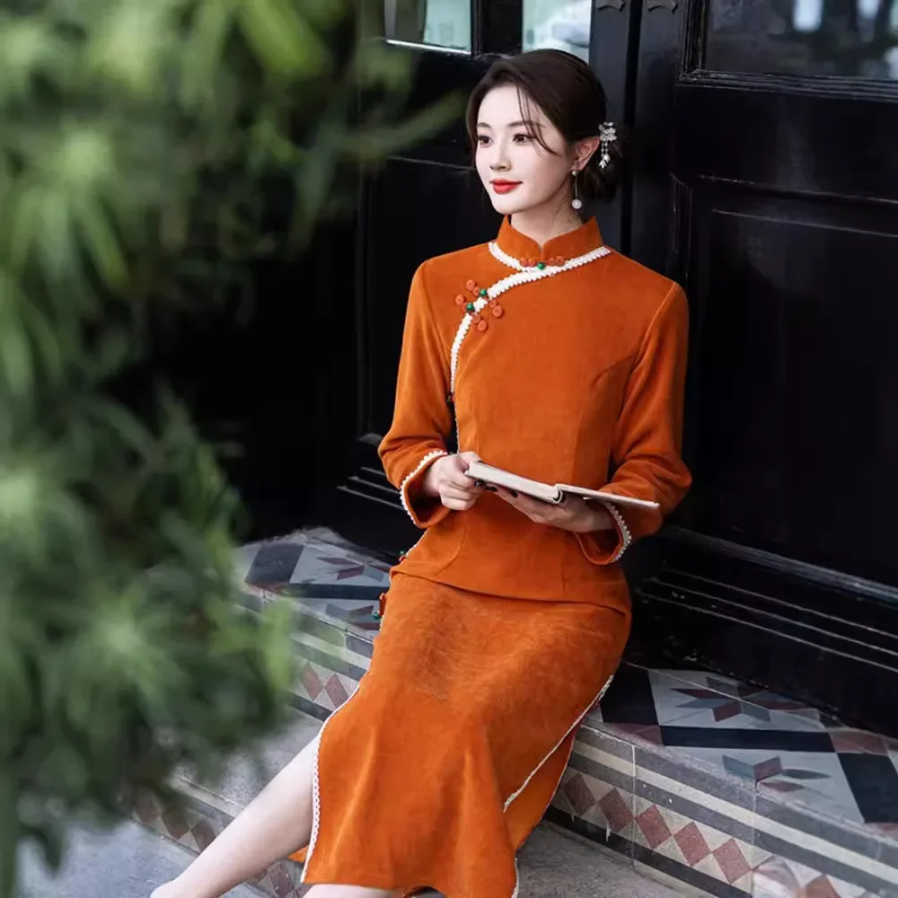 Autumn Winter Slimming Cheongsam Elegant Vintage Qipao 2024 New Chinese Traditional Dress New Year's Party Dresses Novelty Gift