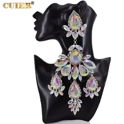 CuiEr Crystal AB Earrings for Drag Queen Huge Size Drop Pendant Jewelry TV show Accessories Fashion Men's Earrings