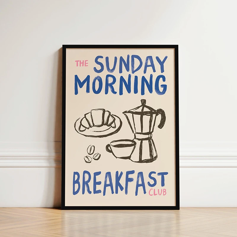 Cafe Morning Breakfast Coffee Club Kitchen Trendy Retro Poster Canvas Printing Wall Art Pictures Home Decor Coffee Lover Gift