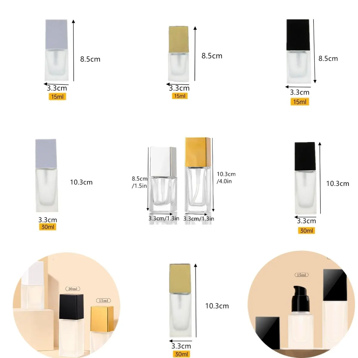 15/30 ml lege pompfles glazen vloeibare foundation container make-up transparante vierkante hervulbare fles draagbare pompfles