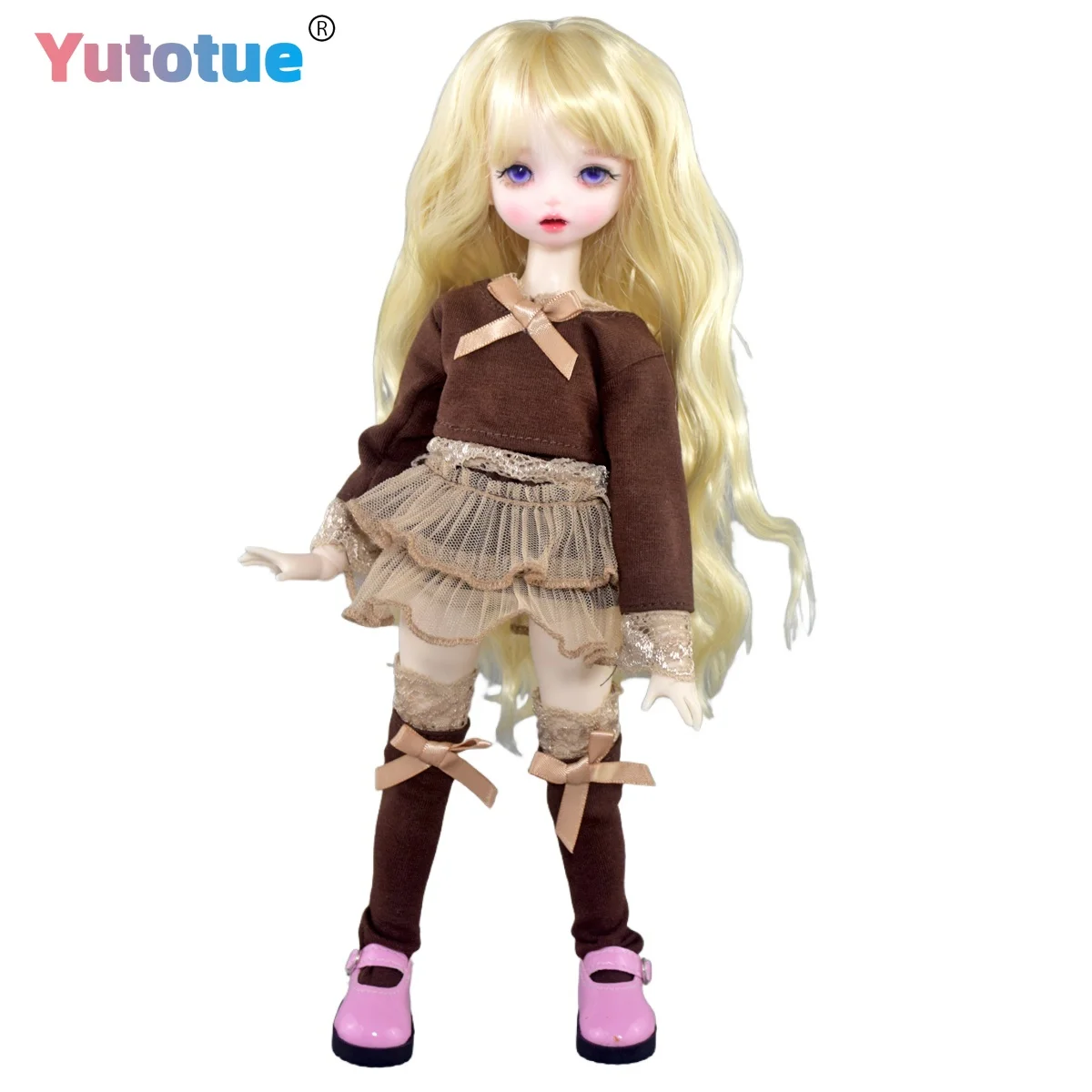 

YUTOTUE 30cm Height Girl Doll Toy Joints Body with Blonde Curly Hair Wig Clothes Skirt Shoes Full Set Gift