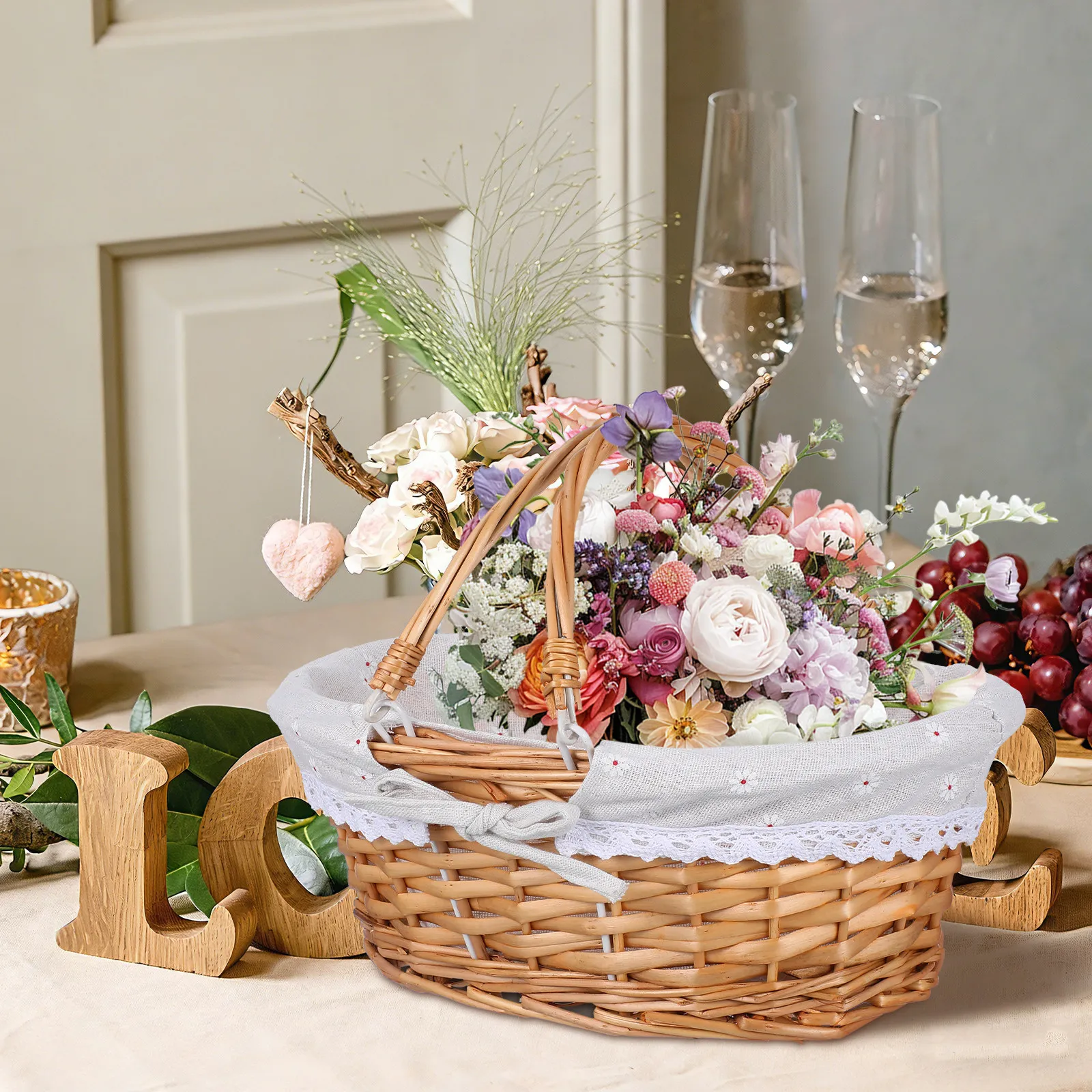 Rustic Willow Flower Basket Handwoven Elegance for Flower Bridal Events Fresh Dried Artificial Flowers Picnic Storage