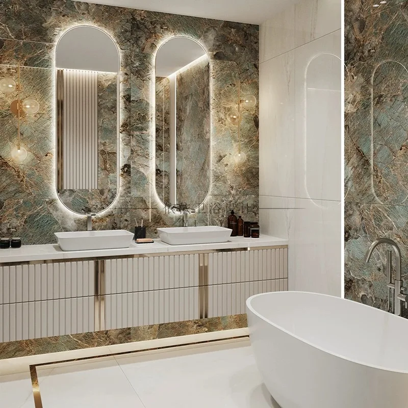 Wall-mounted slate bathroom vanity, bathroom cabinet with smart mirror and copper drain