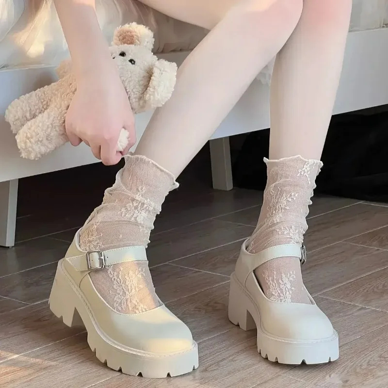 Harajuku تنفس شفافة الأزهار الدانتيل الجوارب للنساء الحلو الدانتيل شبكة شبكة صيد السمك الجوارب لينة جوارب بأشكال مضحكة الجوارب سوكس