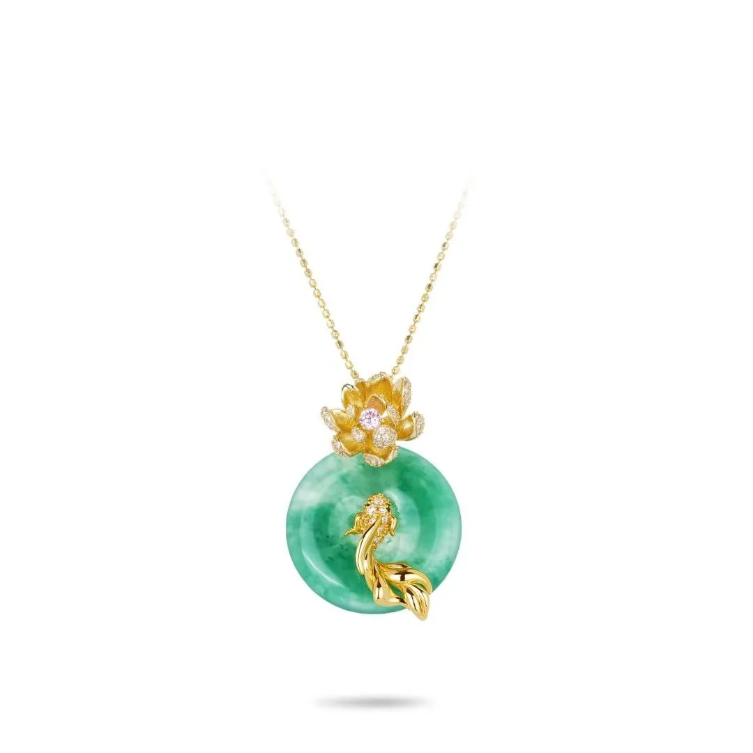 ZOCA Luxury S925 Sterling Silver Natural Jade Floating Flower Safety Buckle Gourd Pendant Necklace Elegant Charms Fine Jewelry