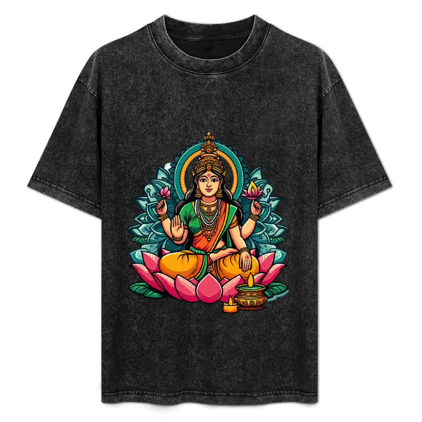 

Goddess Laxmi on Lotus T-Shirt heavyweights blue lock hippie clothes luxury clothing labubu men tshirt