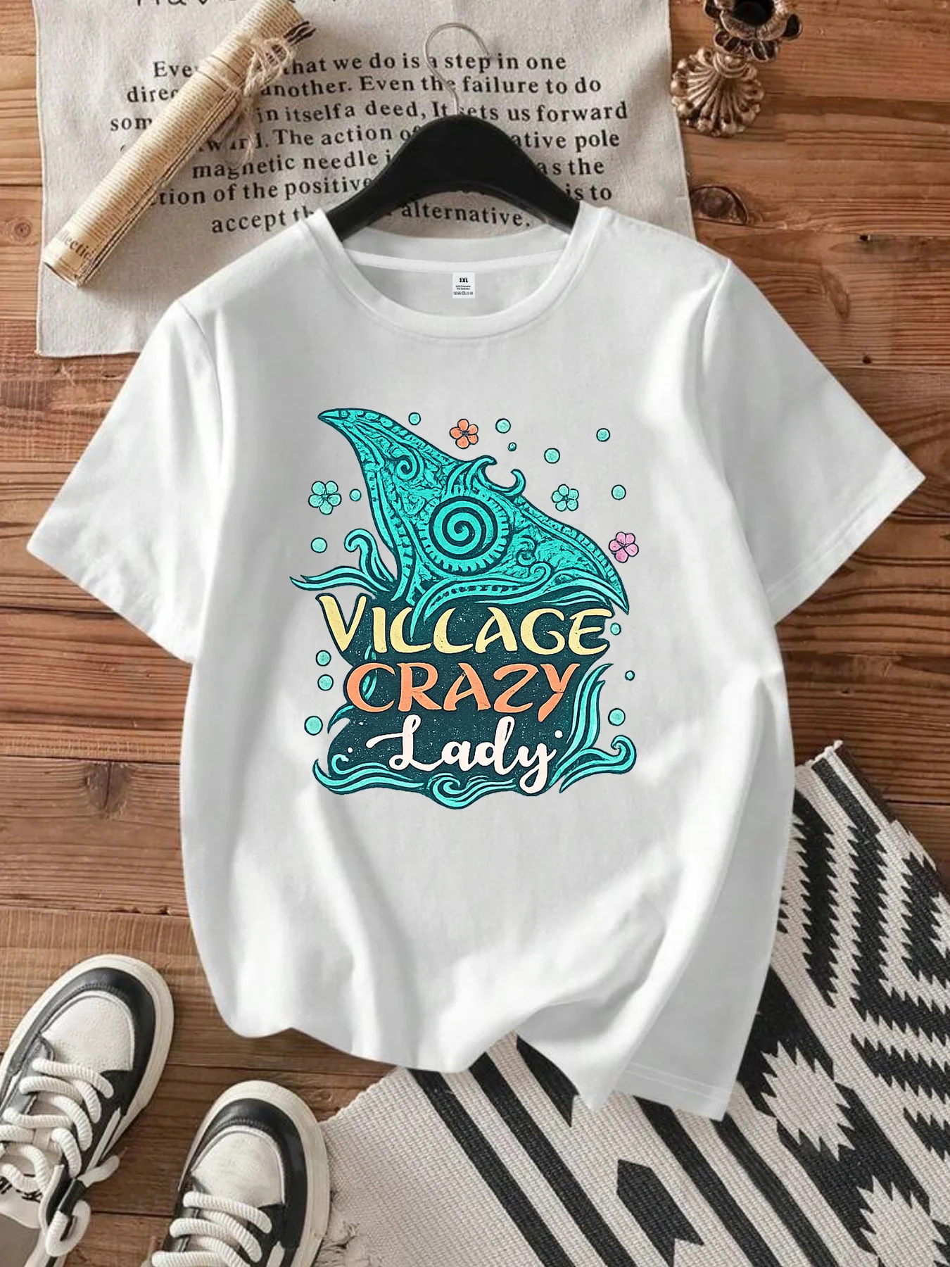 

【WDS0061】Plus size women's round neck short sleeve T-shirt with elastic half sleeves and trendy prints