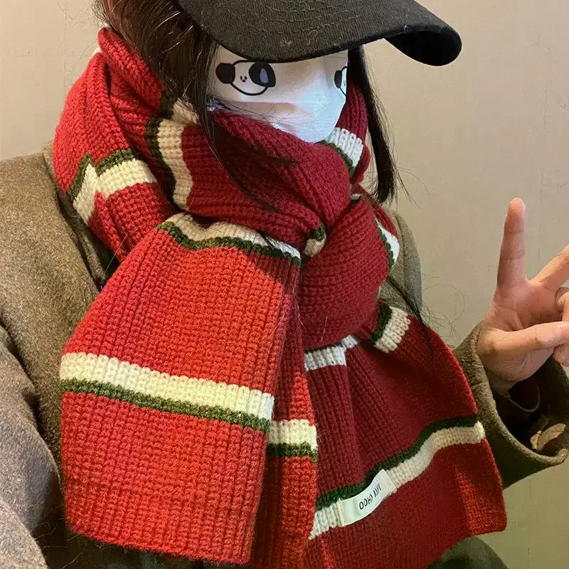 

Зимний теплый модный полосатый шарф с цветными блоками, женский вязаный шарф, ветрозащитный чехол для шеи, термотеплитель для шеи