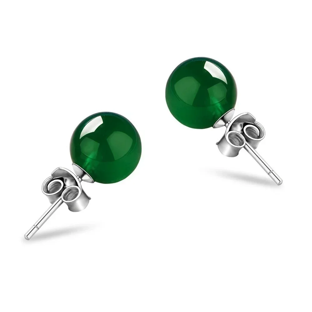 Delysia King Women Fashion Natural 8mm Green  Solid Ear Stud Trendy Mom's Birthday resent