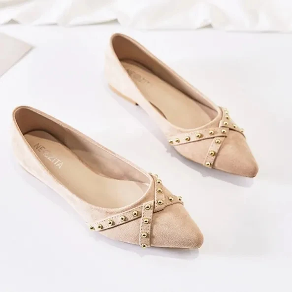 Women Flats Pointed Toe Soft Sole 2023 Summer New Pure Color Slip on No Lace Lady Daily Shoes Flat Heel Size 32-44 All Match