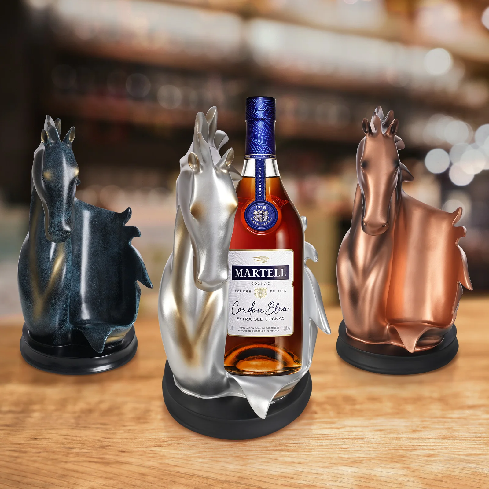 الحصان رئيس زجاجة النبيذ حامل تماثل صمغي تخزين رف شاشة للمنزل بار المطبخ كونترتوب ديكور حفل زفاف هدية الفن #3