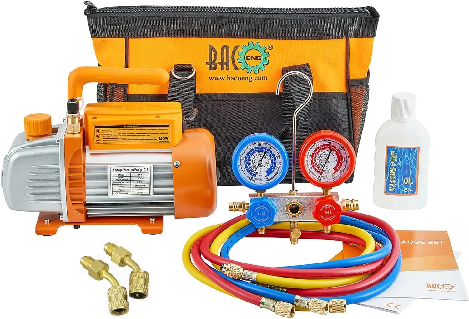 

3.6CFM AC Vacuum Pump and Gauge Set - Home Mini Split Vacuum Pump Kit for R410A Refrigerants - w/ R410a Mini Split Adapter