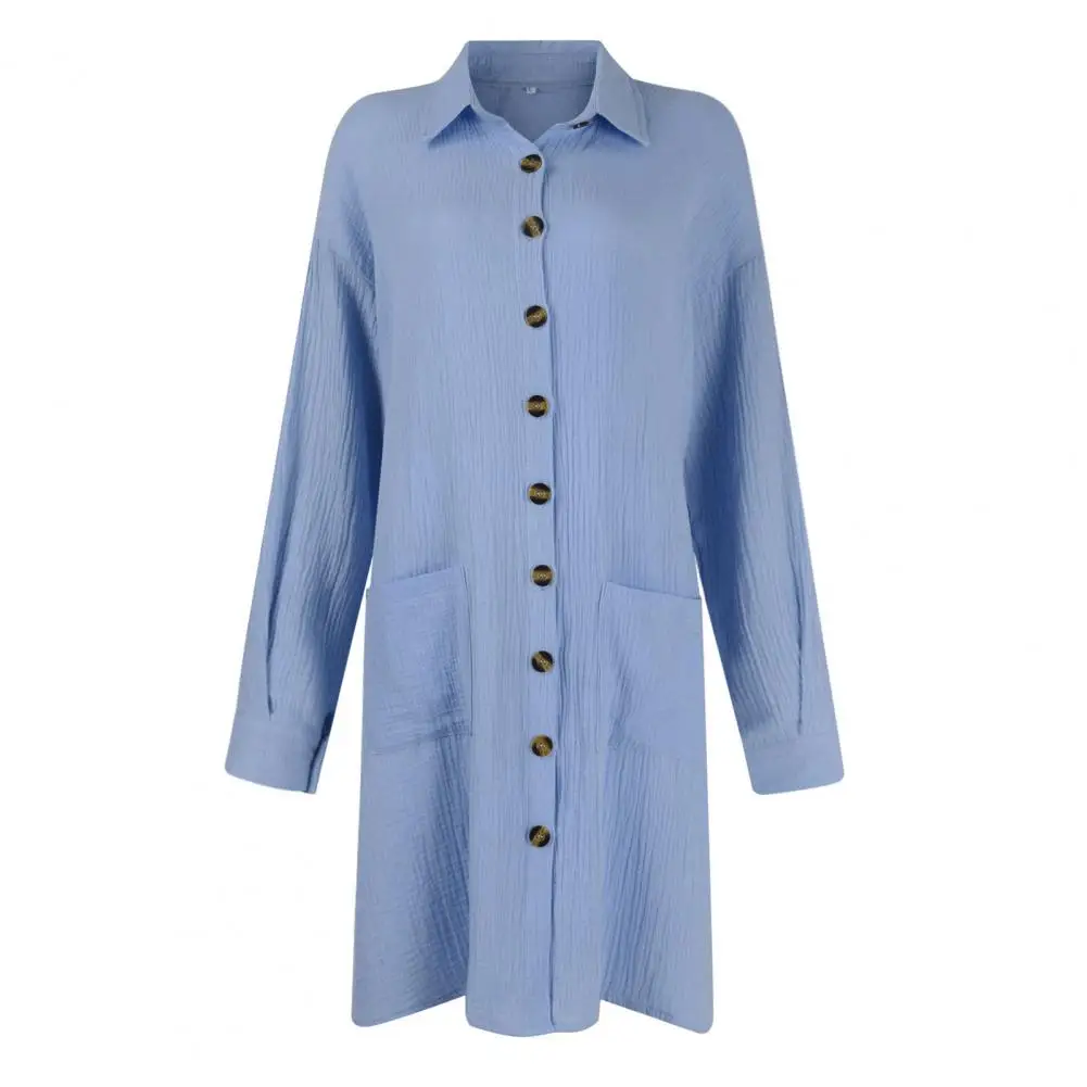 

H-shaped Silhouette Dress Elegant Women's Midi Dress with Turn-down Collar Single-breasted Design for Fall Spring for Office