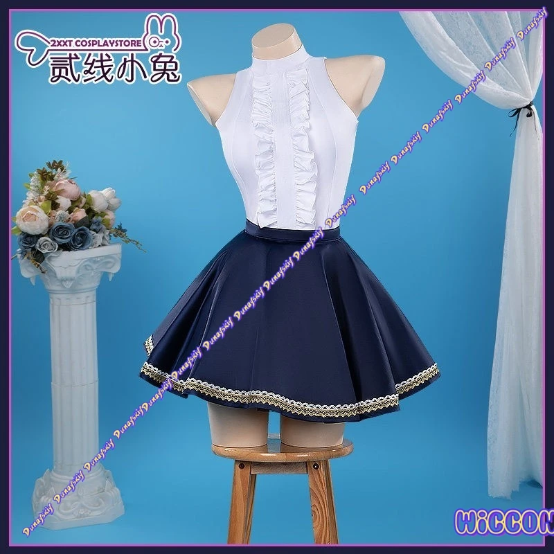 Cathbelle Azur Promilia Cosplay Blue White Chain Maid Dress Kawaii Style Women Costume For Anime Convention - view 5