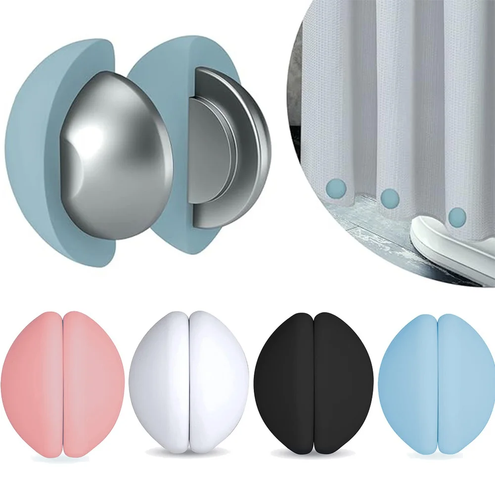 1Pair Magnetic Shower Curtain Weights Silicone Coated Windproof Magnetic Buckle Reusable Magnet Curtain Clips