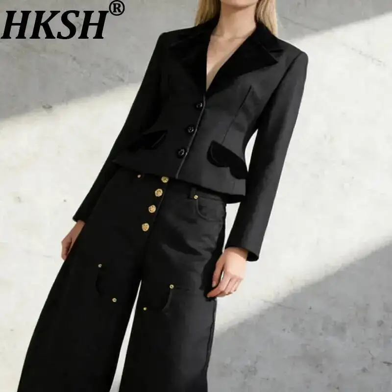 

HKSH Women Trend Set Notched Collar Single Breasted Waist Cinching Blazer Buttoned Versatile Traight Pants Spring Autumn HK23632
