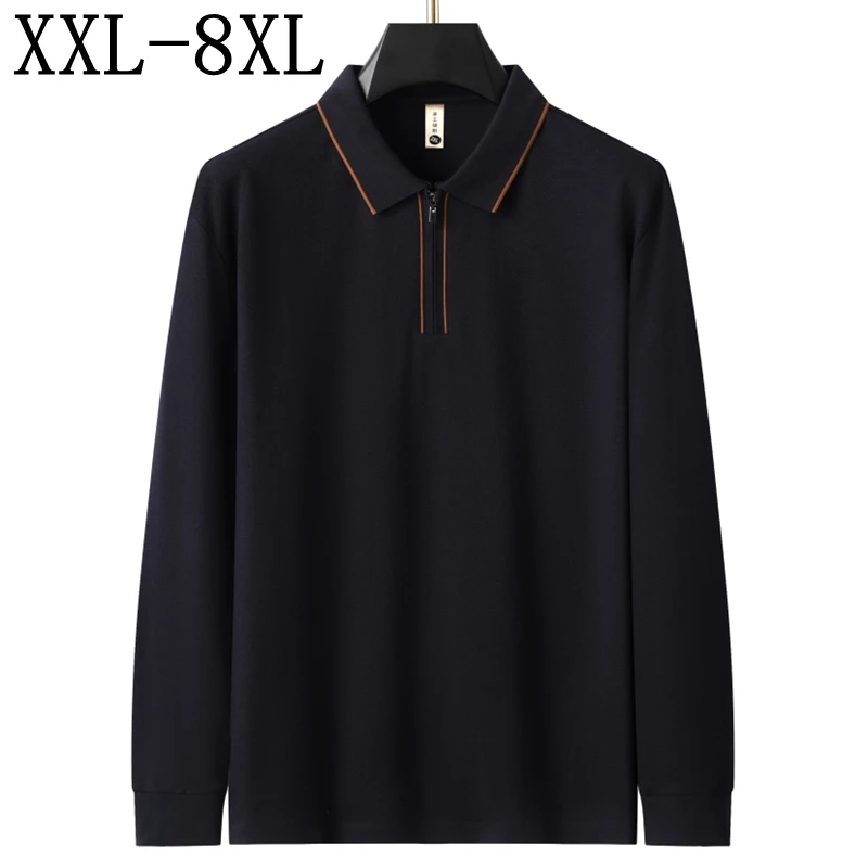 

8XL 7XL 6XL 2025 Новая осенняя элитная роскошная рубашка поло Мужские топы Повседневные свободные мужские рубашки с длинным рукавом на молнии с лацканами Футболка Homme