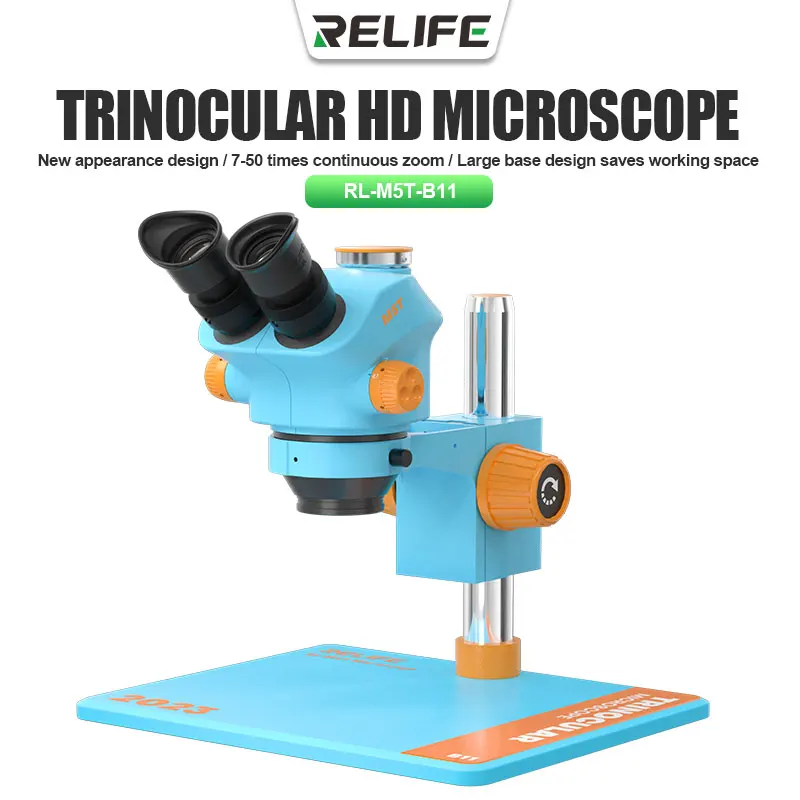 RELIFE RL-M5T PRo-B11 Trinocular Microscope 0.7-4.5X Continuous Zoom Microscope With Camera for Phone PCB Electronic Repair Devi