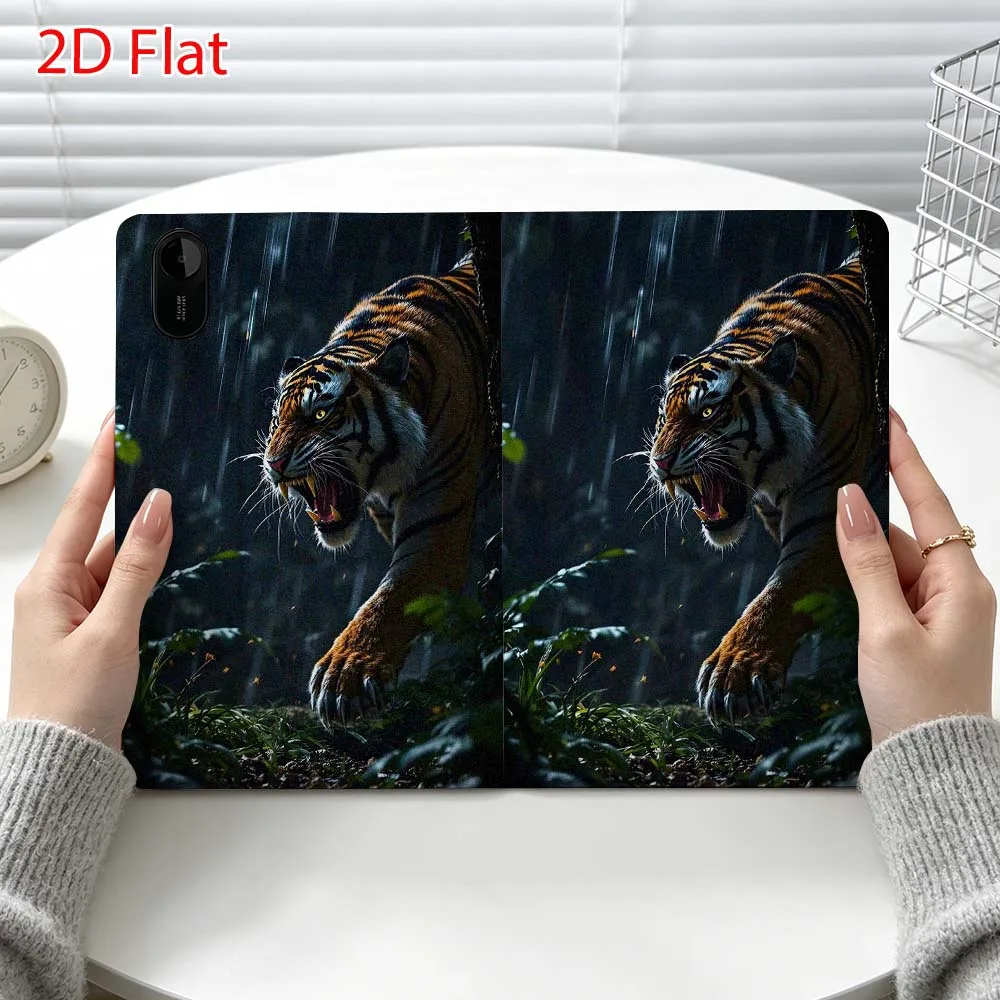 Tiger Art Pattern For Xiaomi Poco Redmi Pad 8 2 4 C1 6 6S 7 7S SE 9.7 14 11 11.2 Inch Pen Tray Tablet Case Fashion