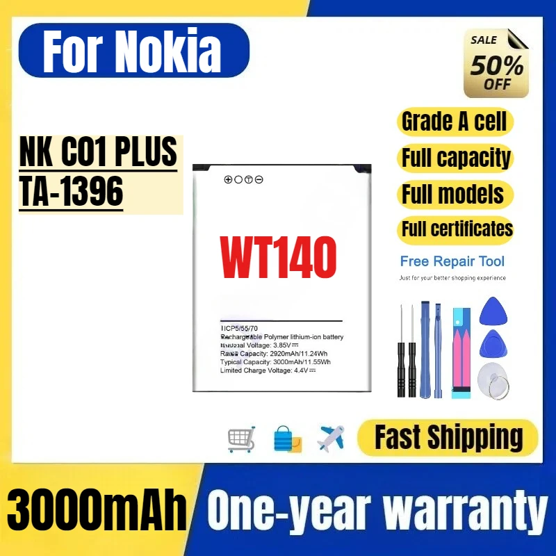 

WT140 for Nokia NK C01 PLUS/TA-1396 Mobile Phone Battery High Quality High Capacity Replacement Bateria Grade A Cell with Tools