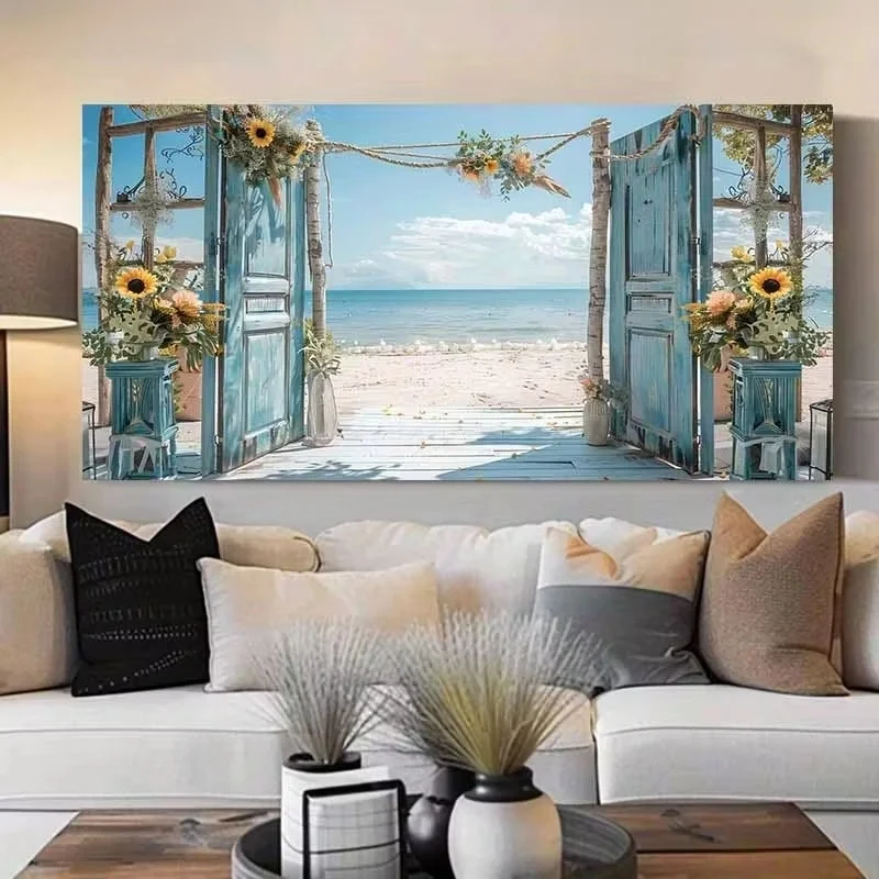 

Blue Ocean Window View Door Flower Boat DIY 5D Large Diamond Painting New 2026 Full Mosaic Diamond Art Embroidery Big Size