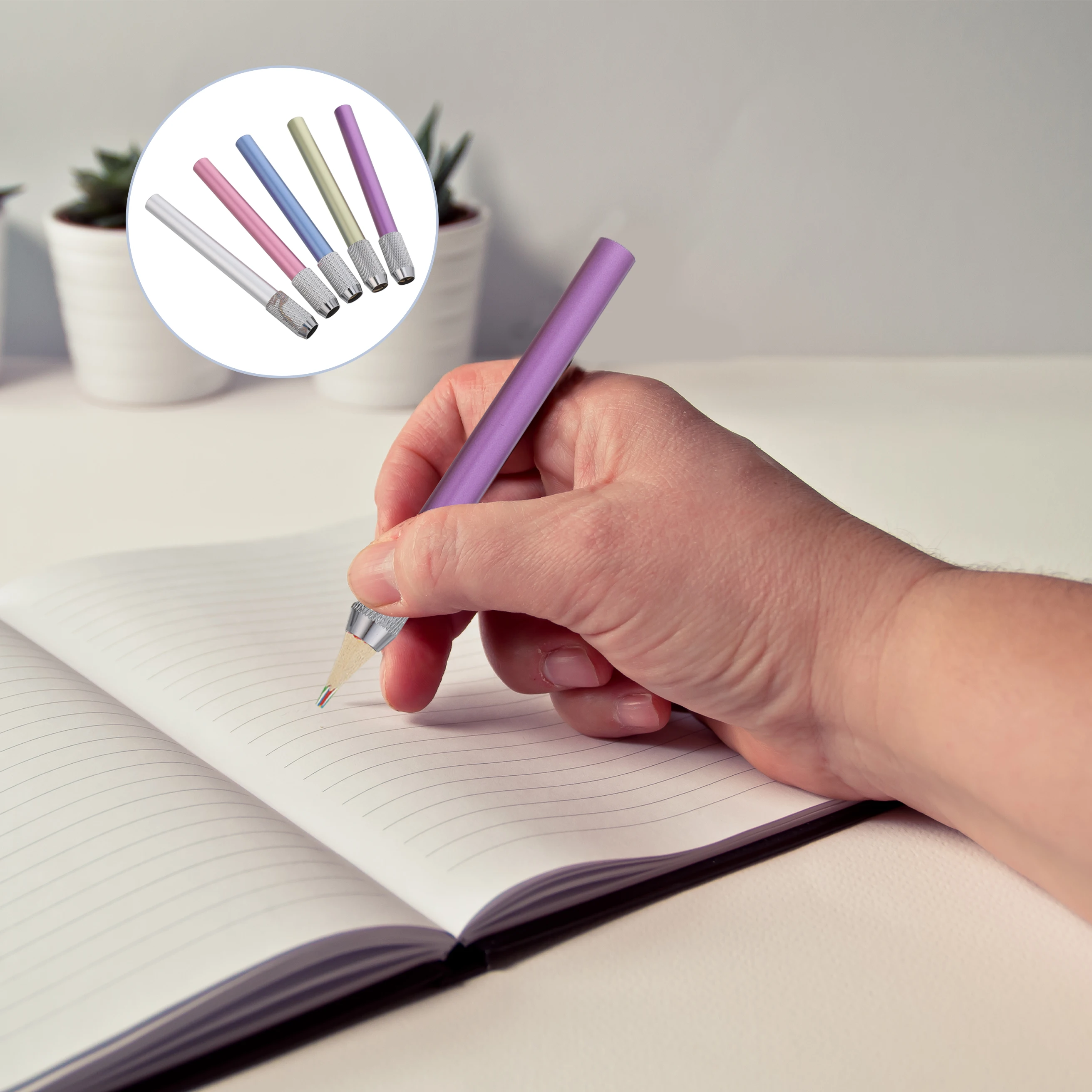 5 قطع من موسع أقلام الرصاص المعدنية للفنانين، حامل قضيب القلم خفيف الوزن وقابل للتعديل لأقلام الرصاص الملونة القصيرة وأداة الكتابة #1
