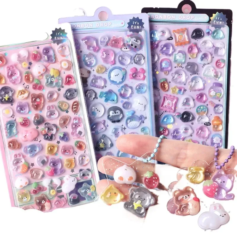 1 pc 3D Relief Stickers Scrapbooking Creative Candy Ghost Rabbit Drop Diy Diary Stationery Sticker Decor Cute Aesthetic Stickers