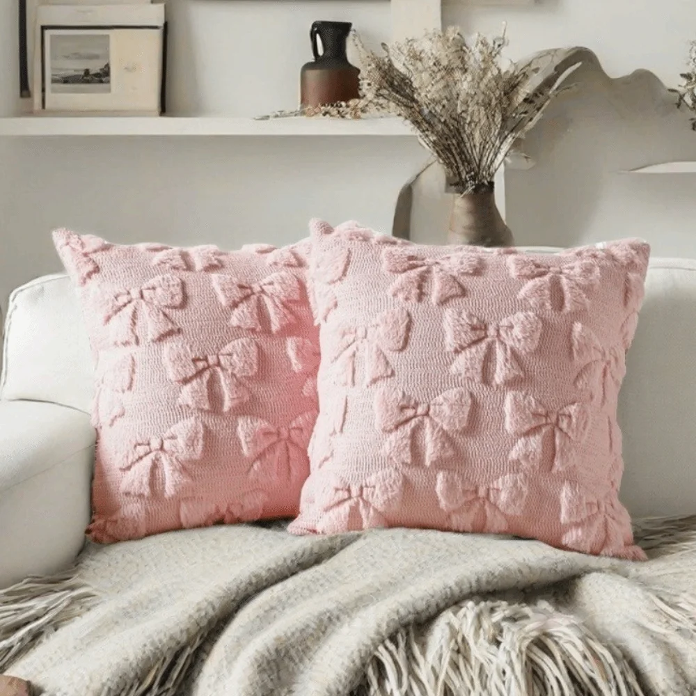 Super Soft Fluffy Pillow Cover Bunny Bow and Daisy 18x18 in Throw Pillowcase Solid Color Cushion Pillow Cover Home Decoration