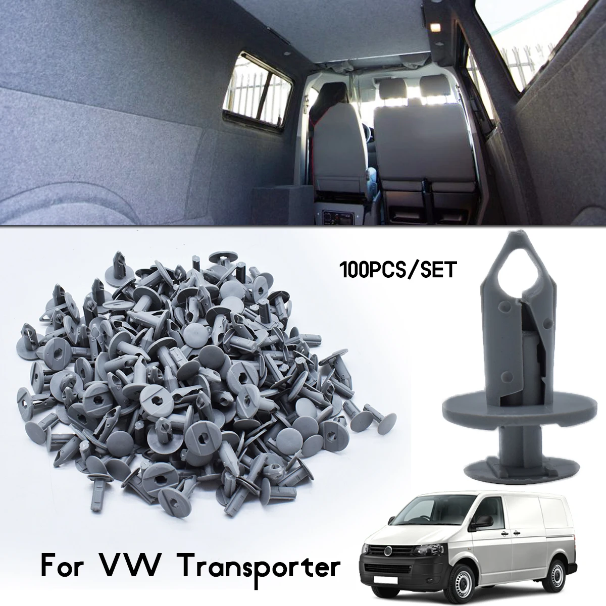 Bumper Rivet Retainer Push Pin Car Door Clip Fasteners Grey Longer Trim Panel Carpet Lining Clips For VW Transporter T4 T5 T6