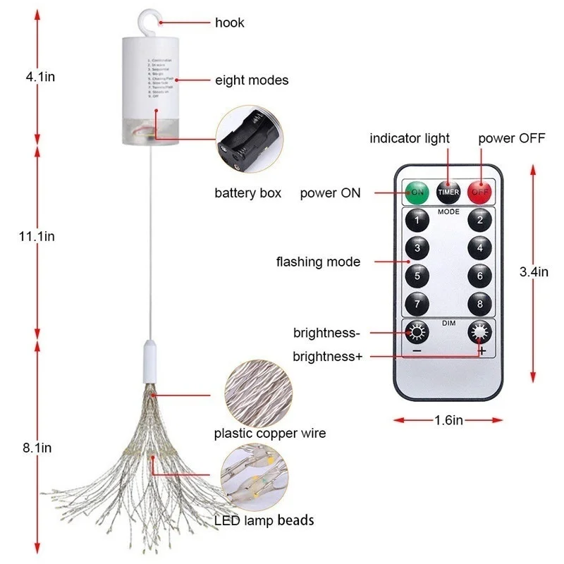 LED Nachtlicht mit Fernbedienung 180 Led Feuerwerk String Lichter Explosion Stern Kupfer Silber Draht Fee Licht Hängen Lampe Dekoration