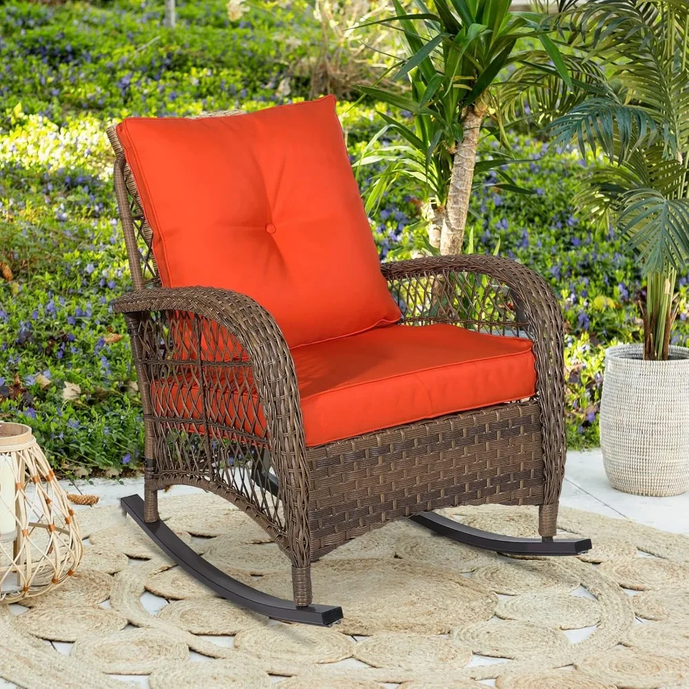 Outdoor Wicker Oversized Rocking Chair, All Weather- Resistant Patio Rocking Chair for Garden Lawn, Patio Wicker Furniture Seat