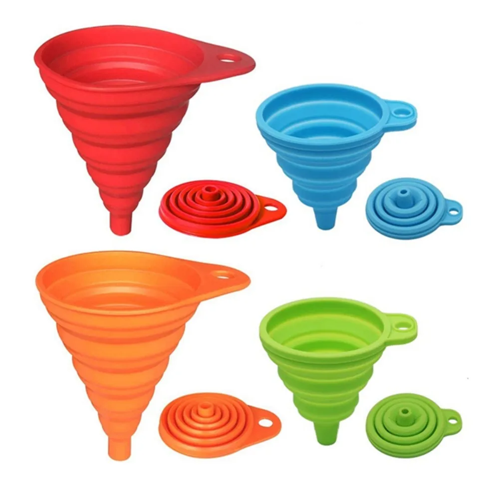 

4Pcs Portable Mini Silicone Funnel Retractable Design Easy Clean Foldable Funnel Drain Reusable Collapsible Funnel Kitchen Use