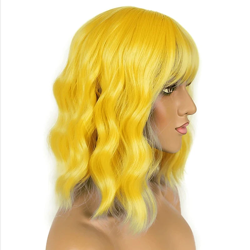 Hairjoy Synthetisch Haar Pruiken Vrouwen Korte Gele Pruik Met Pony Voor Kostuum