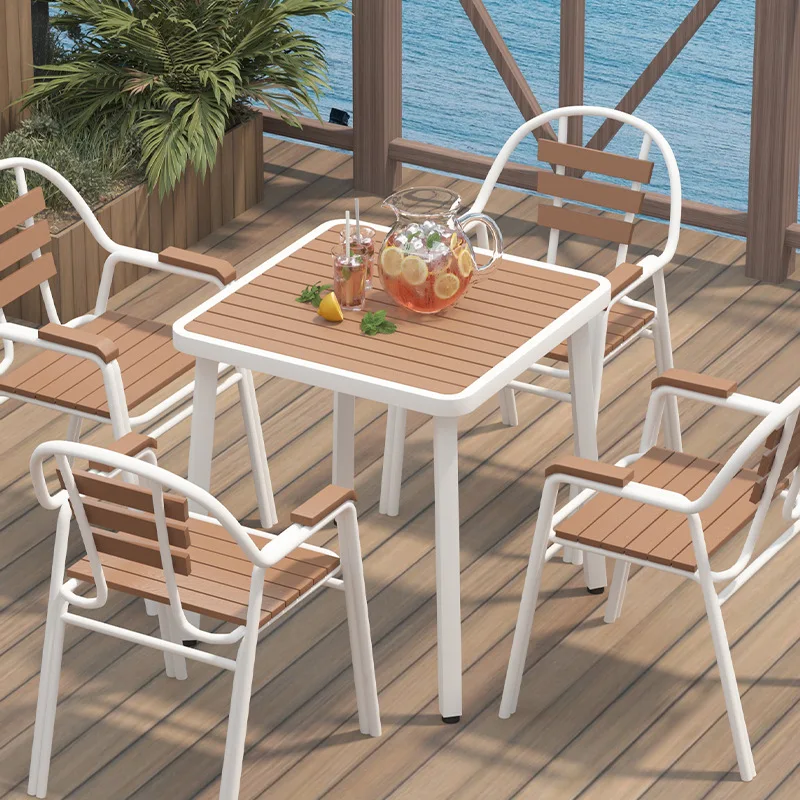Outdoor leisure table and chair combination coffee shop B & B terrace Small square table Commercial square Sun protection tables
