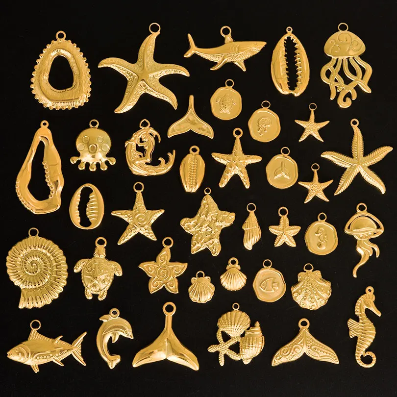 ステンレス鋼のペンダント,オーシャンシリーズ,ヒトデの殻のお守り,色あせない,手作り,ジュエリー作り,ファッション,バッチあたり10個