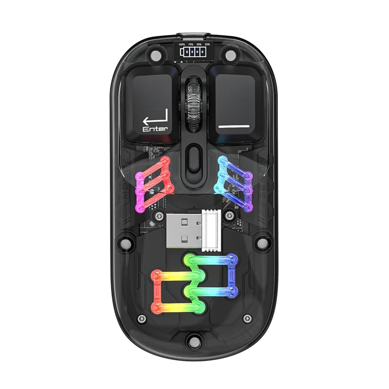 BM200 Dual-Mode Mouse RGB 2.4G Wireless Bluetooth Transparent Gaming E-Sports Computer Office Mouse Black-TCES