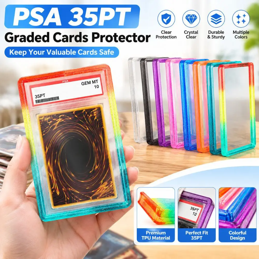 TPU 35PT Graded Cards Protector Shockproof PC Clear Cover Slab Bumper Protector Stackable Gradient Glitter TPU Protective Cover