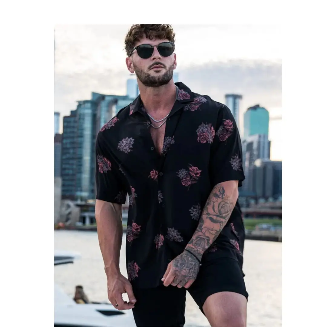 

Summer new Men's fallow Short Sleeve Button Down Lapel Shirt Resort Holiday Hawaiian Style 3D digital printing oversized tops ﻿