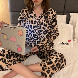 Spring Autumn Sleepwear Korean Plaid New Women's Pajama Set Vintage Long Sleeved Pants Two Piece Set for Home Rest Furnishings