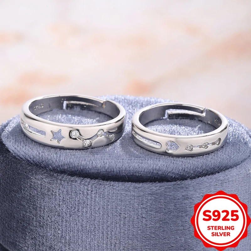 Creative and cool authentic S925 silver hollow star love couple ring romantic and versatile
