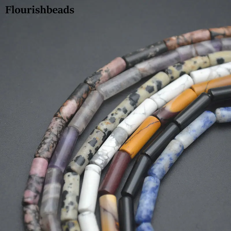 

5 strands 4X13mm Cylinder Round Tube Natural Stone Loose Beads Amethyst Onyx Mookaite Howlite Dalmation Jasper