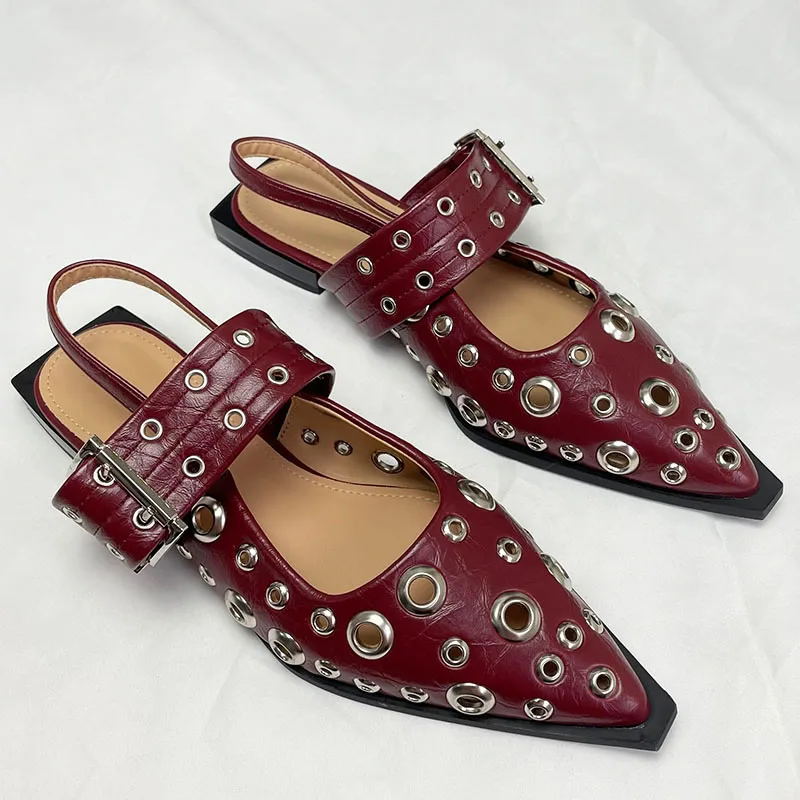 Big Size Luxury Women Flats Sandals Shoes Female Casual Buckle Strap Fashion Pointed Toe Ladies Sandals Shoes Slingback