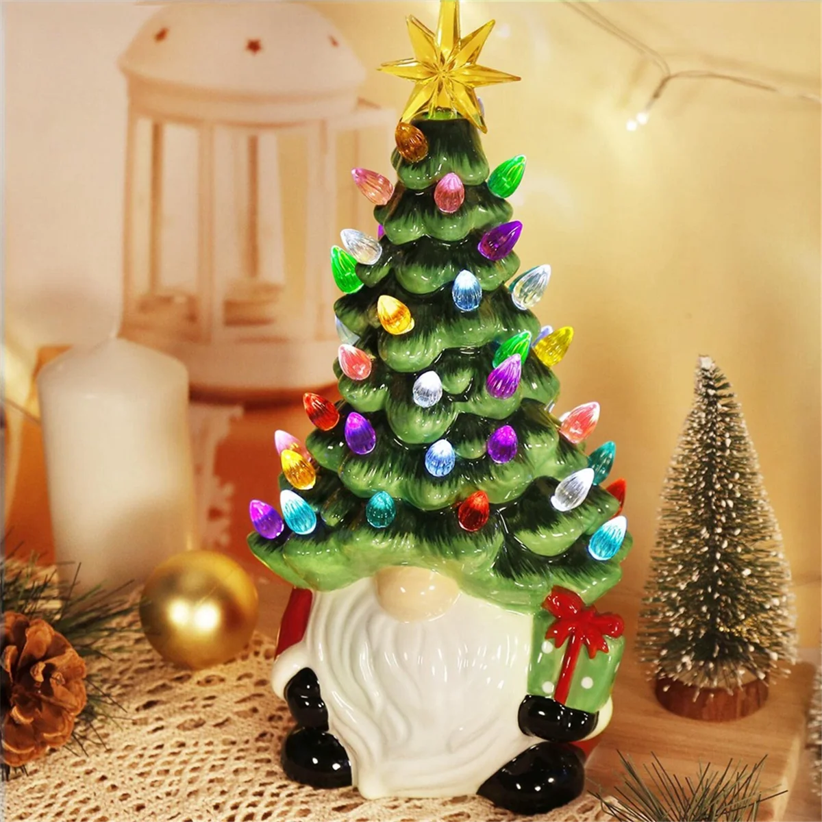 Christmas Decorations - 6.2Inch Lighted Up Gnomes Christmas Tree with Multicolored Lights Small Mini Holiday Decor